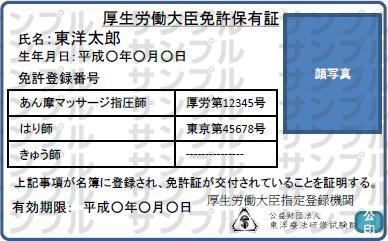 厚生労働大臣免許保有証サンプル