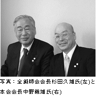 写真:全鍼師会会長杉田久雄氏と本会会長中野義雄氏